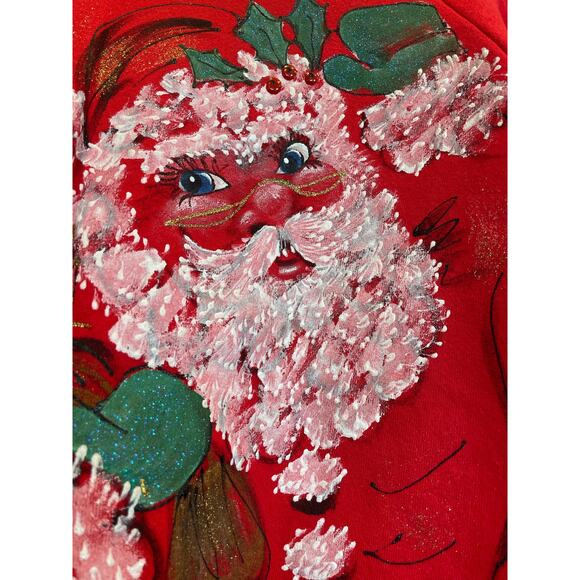 Vintage 1990's handpainted Santa Sweatshirt LG Christmas - Picture 3 of 9
